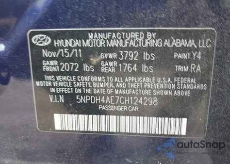 2012 Hyundai Elantra Gls из США, поврежденный, VIN 5NPDH4AE7CH124298